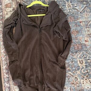 All Saints Taupe-Brown Hooded Zip Bomber Jacket